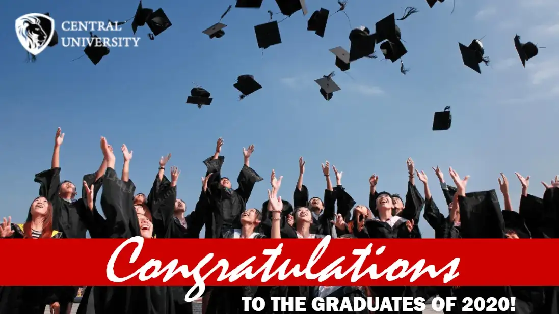 Central University digital signage screen from Reach Media Network displaying congratulations message to recent graduates.