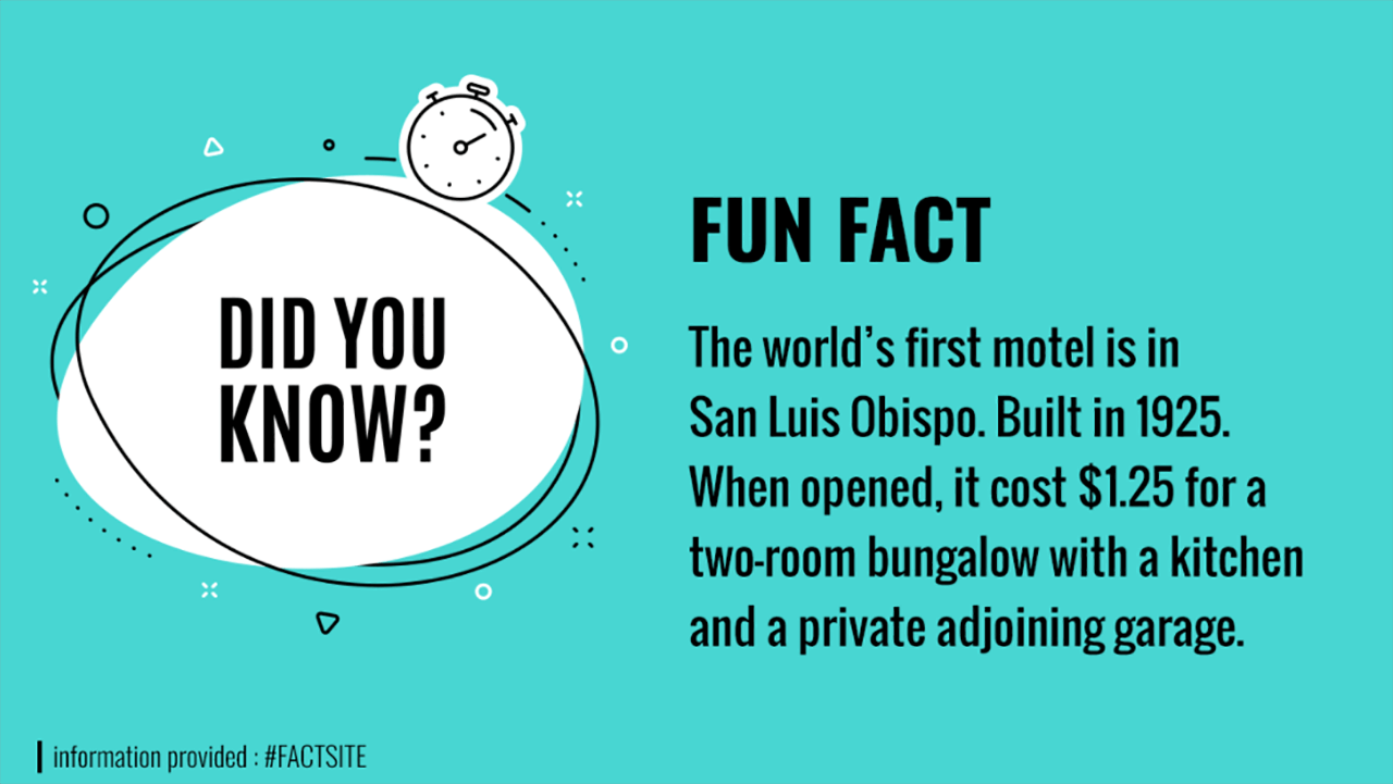Blue fun fact about the world's first motel for digital signage