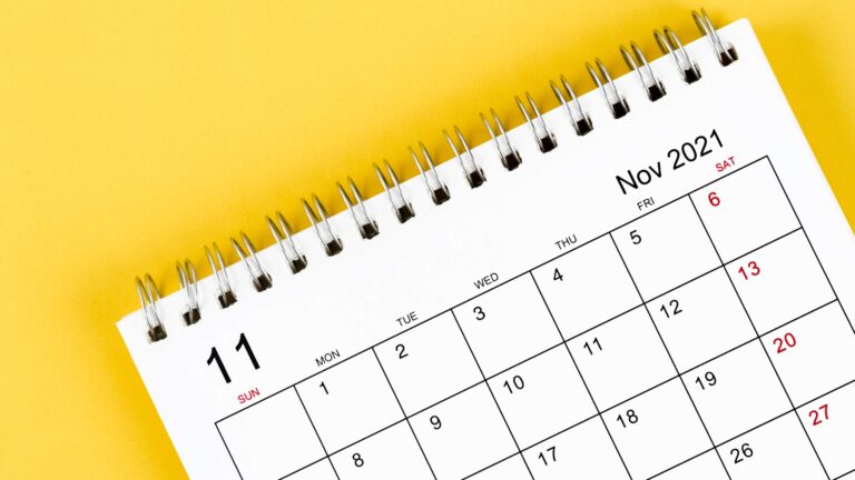 Close up November 2021 desk calendar