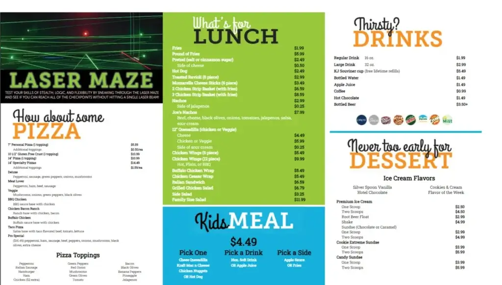 A "Laser Maze" menu board, powered by REACH Media Network.