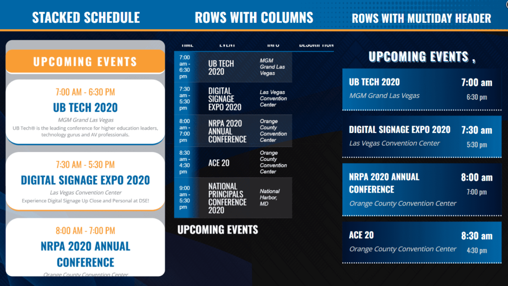 digital signage calendar layout examples