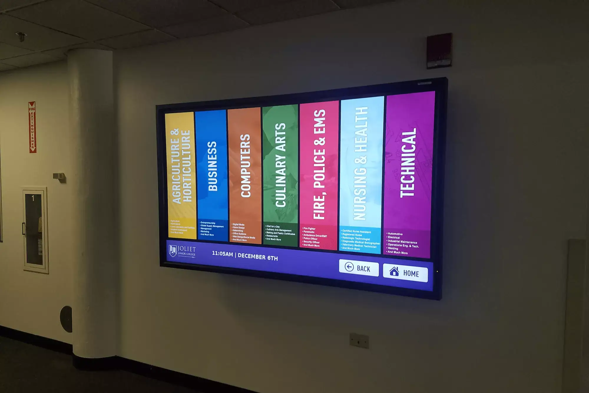Colorful menu board digital signage for Joliet Junior College