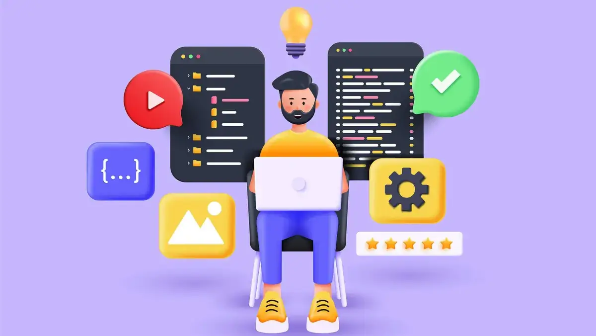 Modern 3D illustration of young man programming digital signage from Reach Media Network