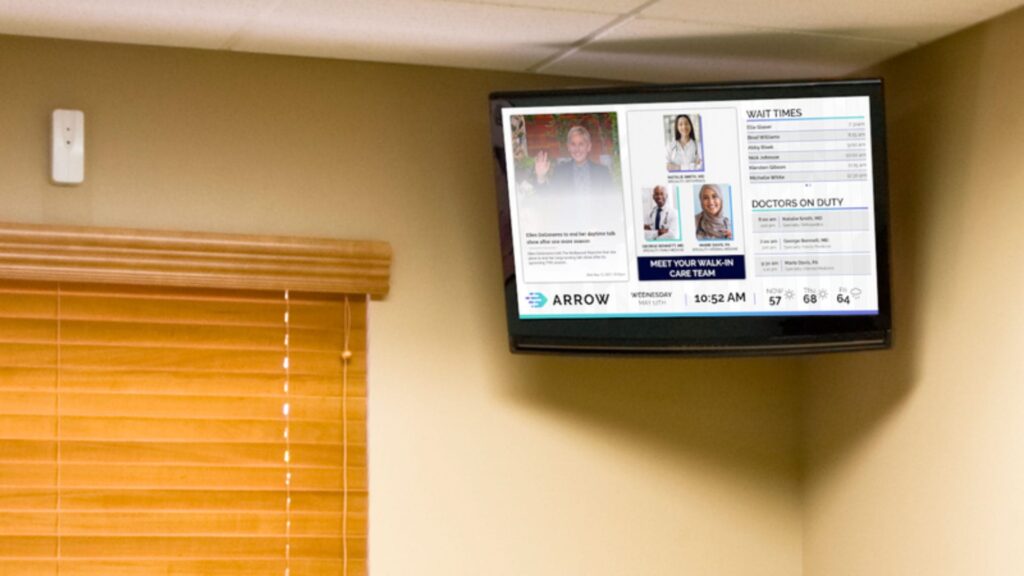 Healthcare--Doctor-Offices-min hospital waiting room digital signage screen, reach media network, 2024