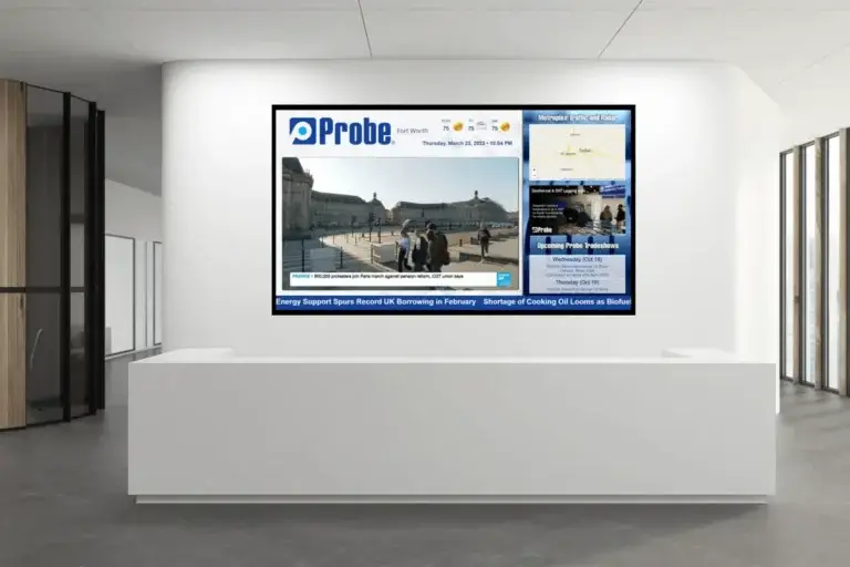 Probe Fort Worth corporate digital signage from Reach Media Network featured in lobby