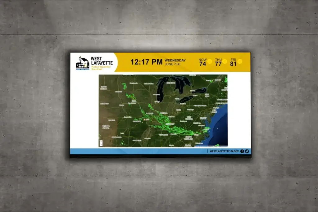 West Lafayette Water Resource Recovery weather radar digital signage from Reach Media Network