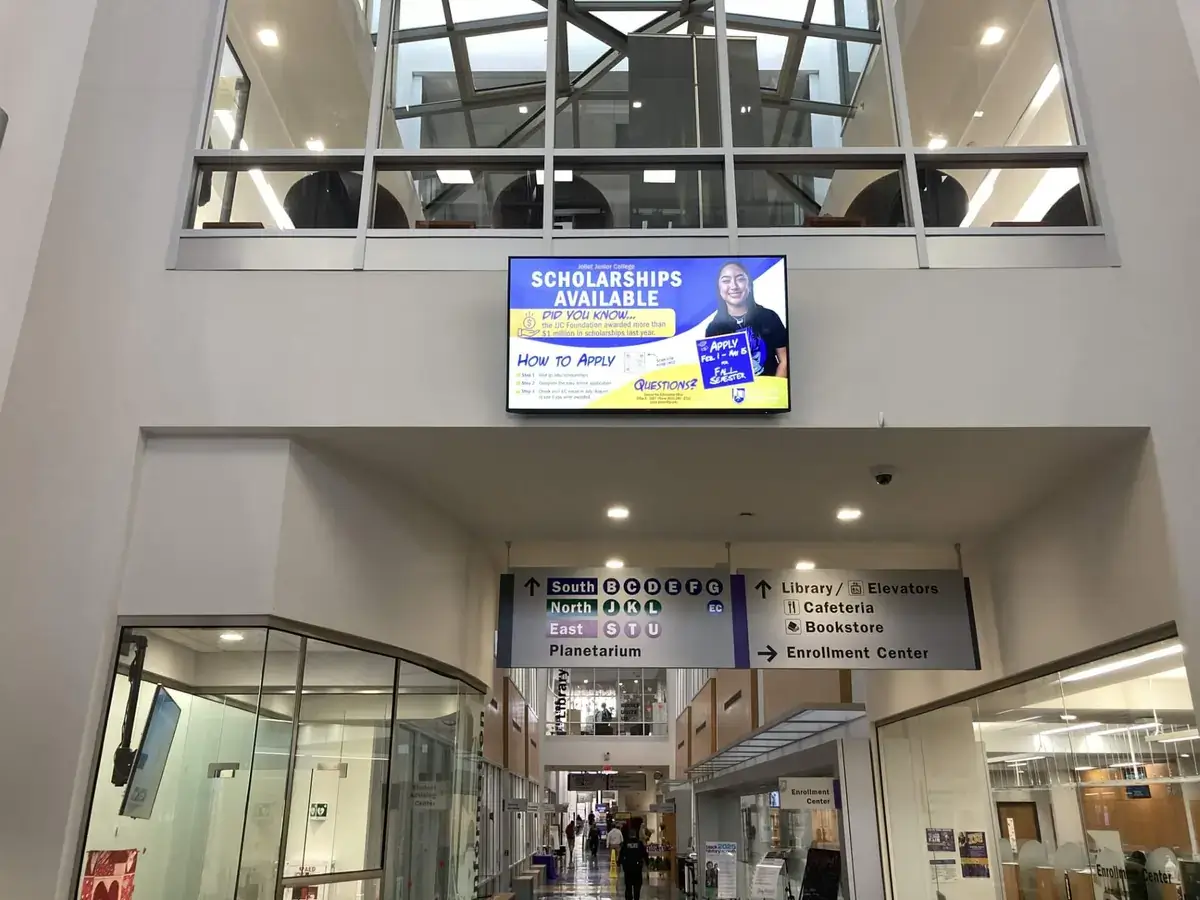 Joliet Junior College, Reach Media Network, 2025 fullscreen digital signage display