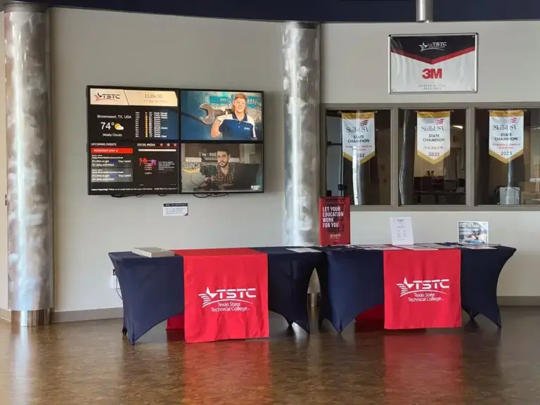 Texas State Technical College digital signage software video wall featured in lobby, 2026