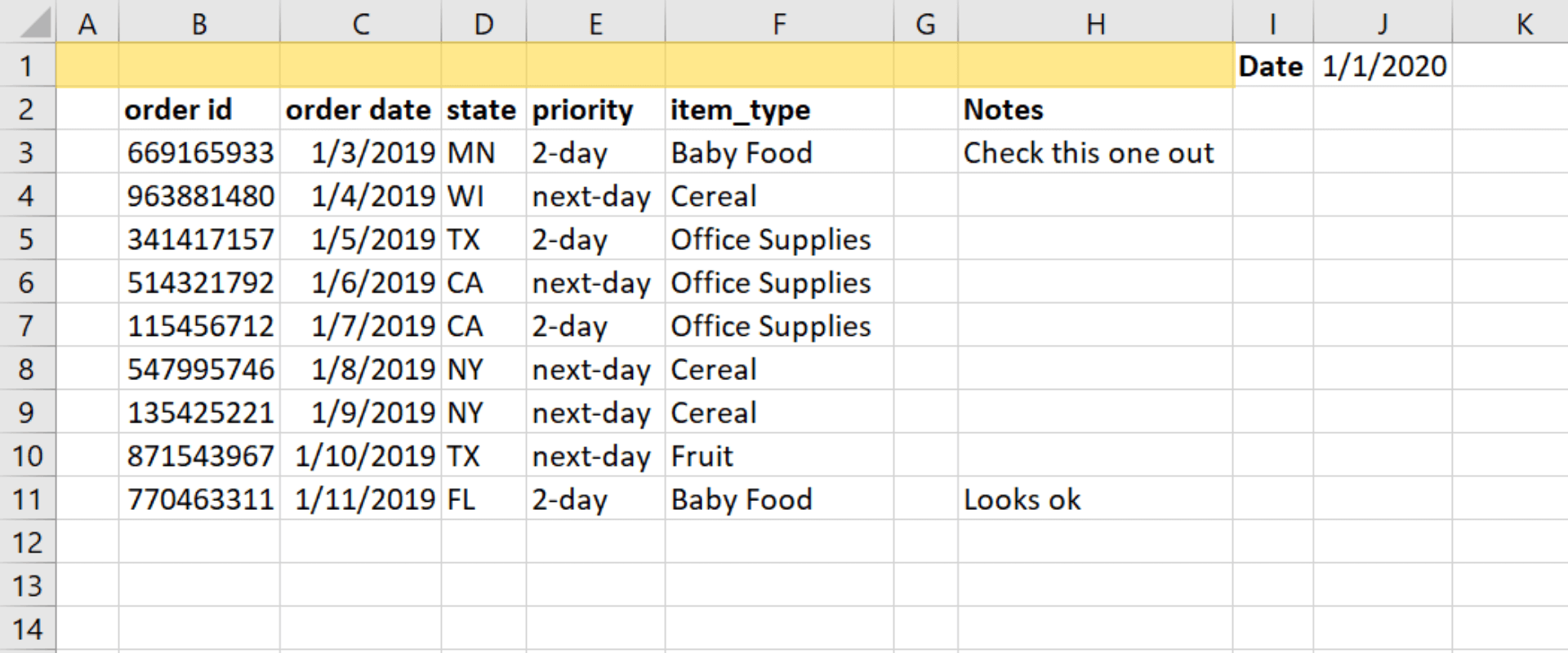 csv row missing example