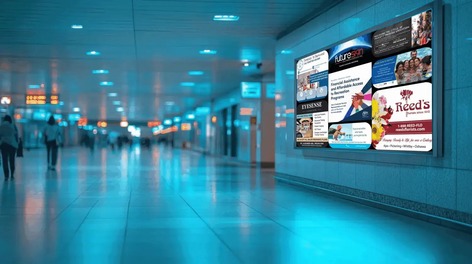 A concept of programmatic advertising on wall-mounted displays, powered by REACH Media Network.