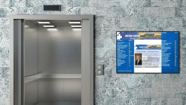 Northern Montana Healthcare digital signage directory from Reach Media Network featured near elevator