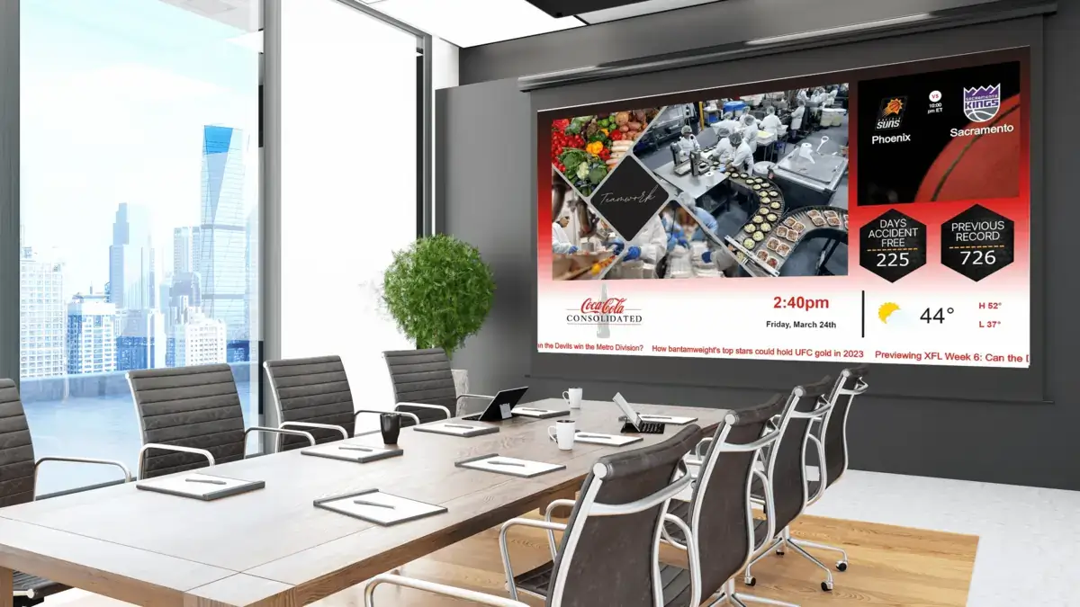 Coca-Cola Consolidated corporate conference room digital signage from Reach Media Network
