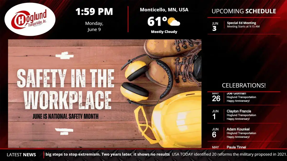 Hoglund Transportation digital signage by REACH Media Network