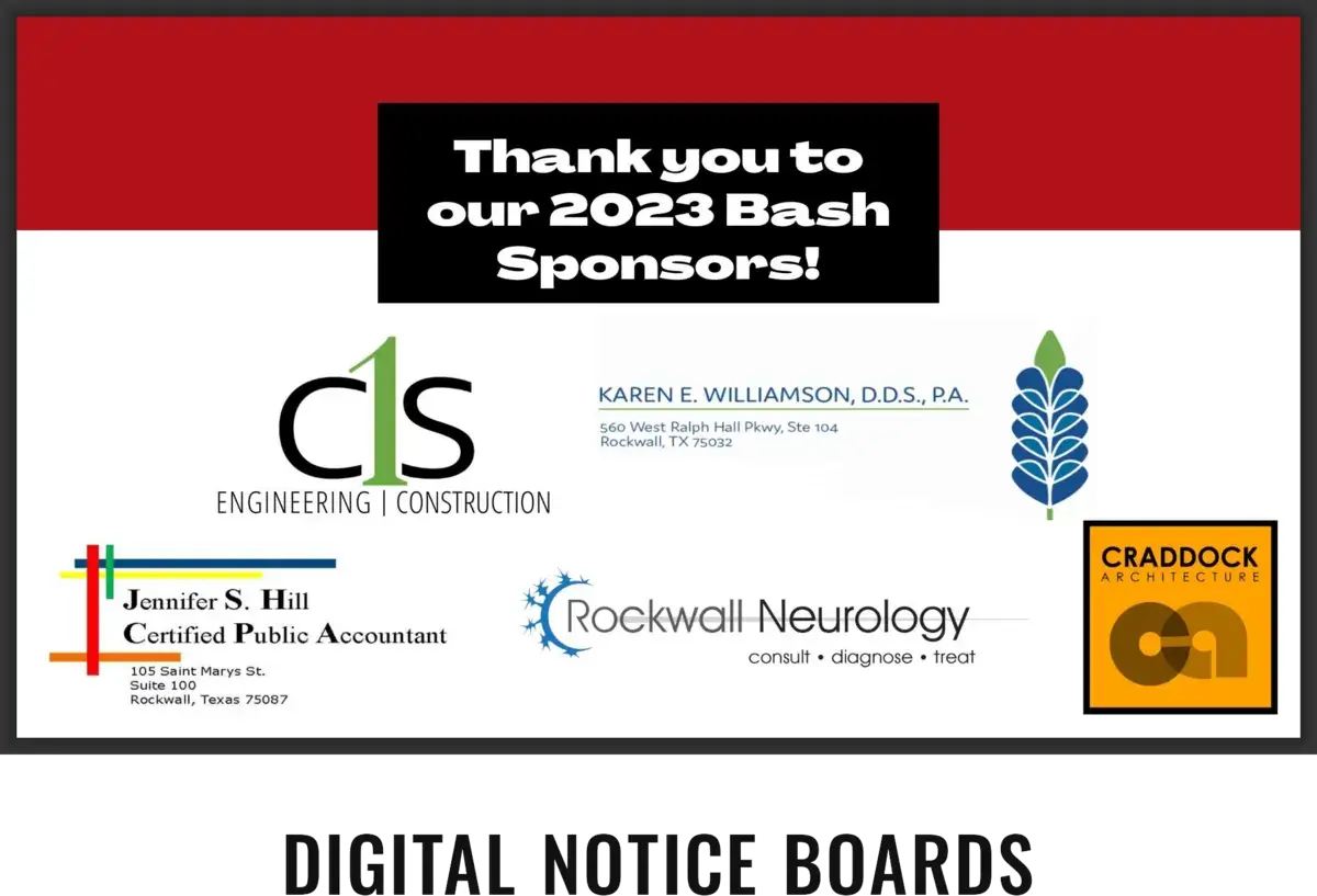 school digital signage screen from Reach Media Network thank you message to sponsors.