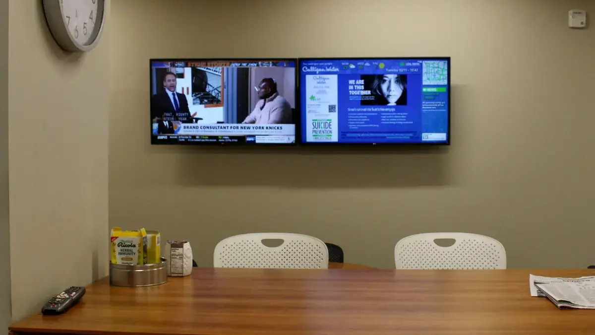 Culligan Water break room digital signage example, Reach Media Network, 2025