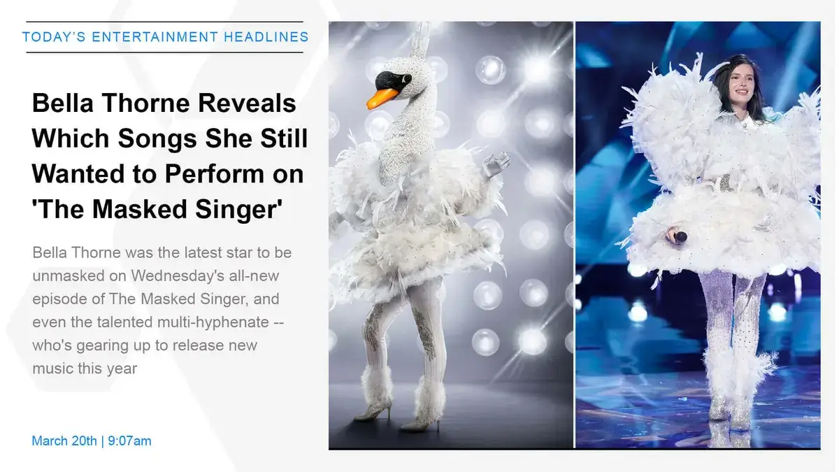 Digital signage screen from Reach Media Network displaying Bella Thorne entertainment news.