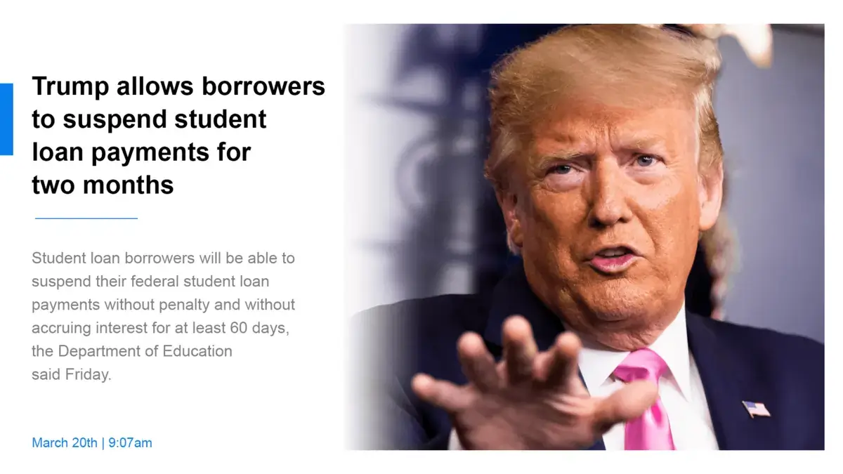 Digital signage screen from Reach Media Network displaying Trump news headlines and images, blue and white colors