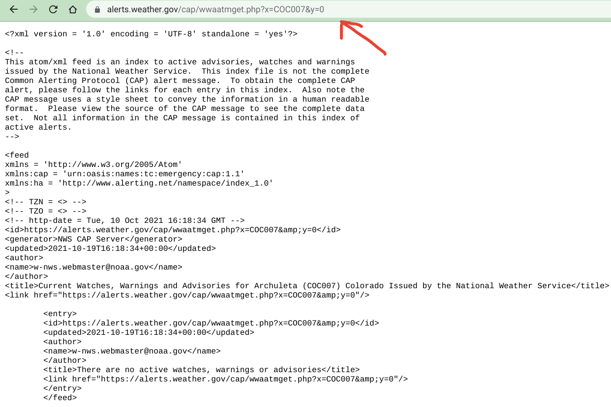 Reach Media Network digital signage weather alert integration screenshot, Setting up RSS Feed, arrow pointing toward RSS feed URL