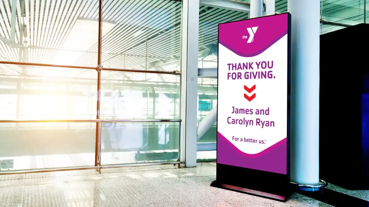YMCA vertical digital signage donor highlight, Reach Media Network