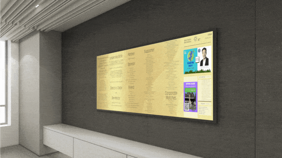 Animated, hallway digital signage, Reach Media Network, 2025