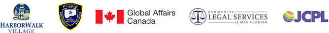 Reach-Media-Network-government-digital-signage-client-logos Reach Media Network's government digital signage client logos, Harborwalk Village, Police Department of Arkansas, Global Affairs Canada, Community Legal Services of Mid-Florida, JCPL