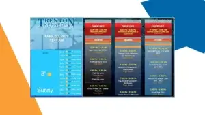 Trenton Kennedy Recreation Center digital signage screen from Reach Media Network displaying current and upcoming events.