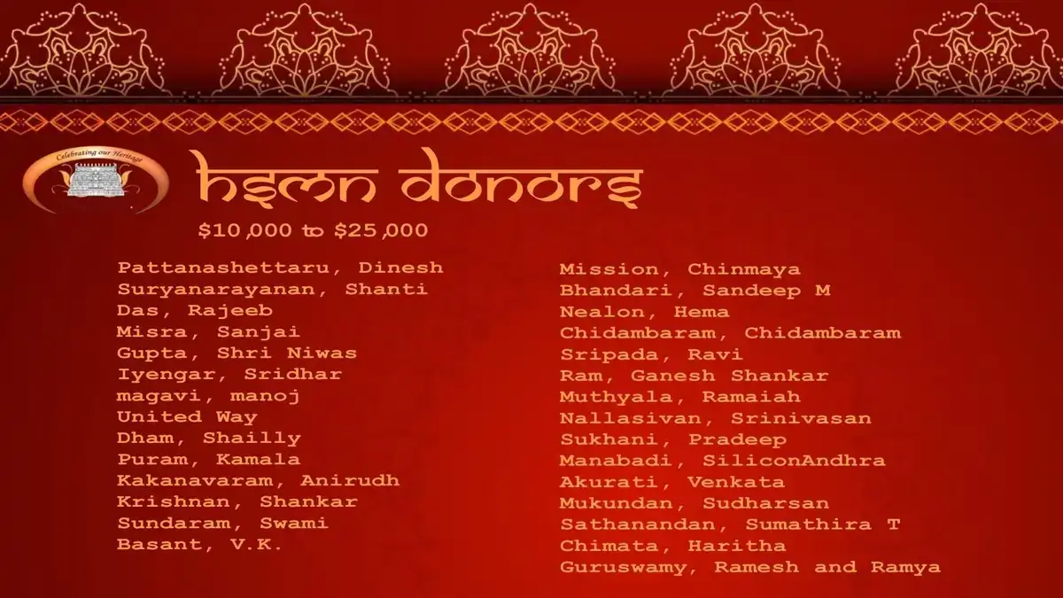 Reach-Media-Network-temple-donor-digital-signage-Hindu-Society-of-Minnesota Hindu Temple of Minnesota digital signage software from Reach Media Network displaying donor names.