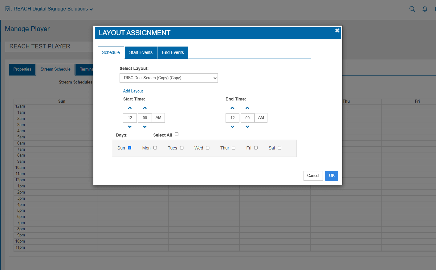 Layout Assignment in Reach Media Network digital signage software CMS