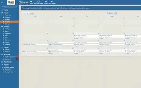 REACH Media Network digital signage CMS software screenshot of setting up CALENDAR