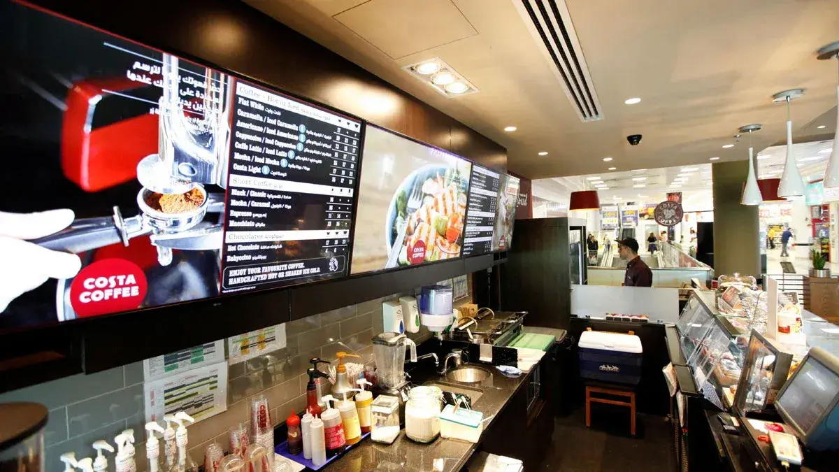 Costa Coffee menu board digital signage by REACH Media Network