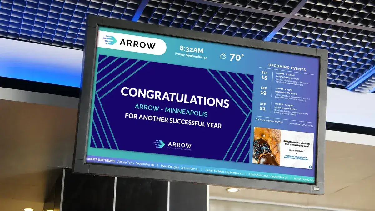 Arrow corporate office digital signage by REACH Media Network