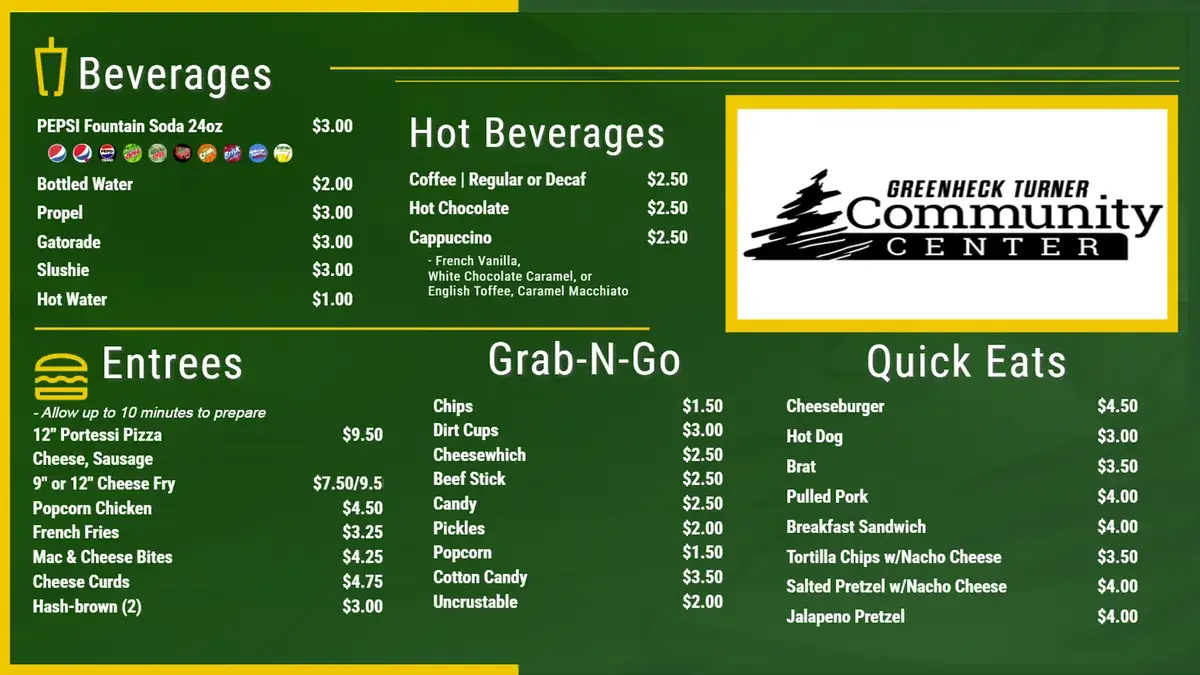 Greenheck Community College menu board digital signage screen from Reach Media Network