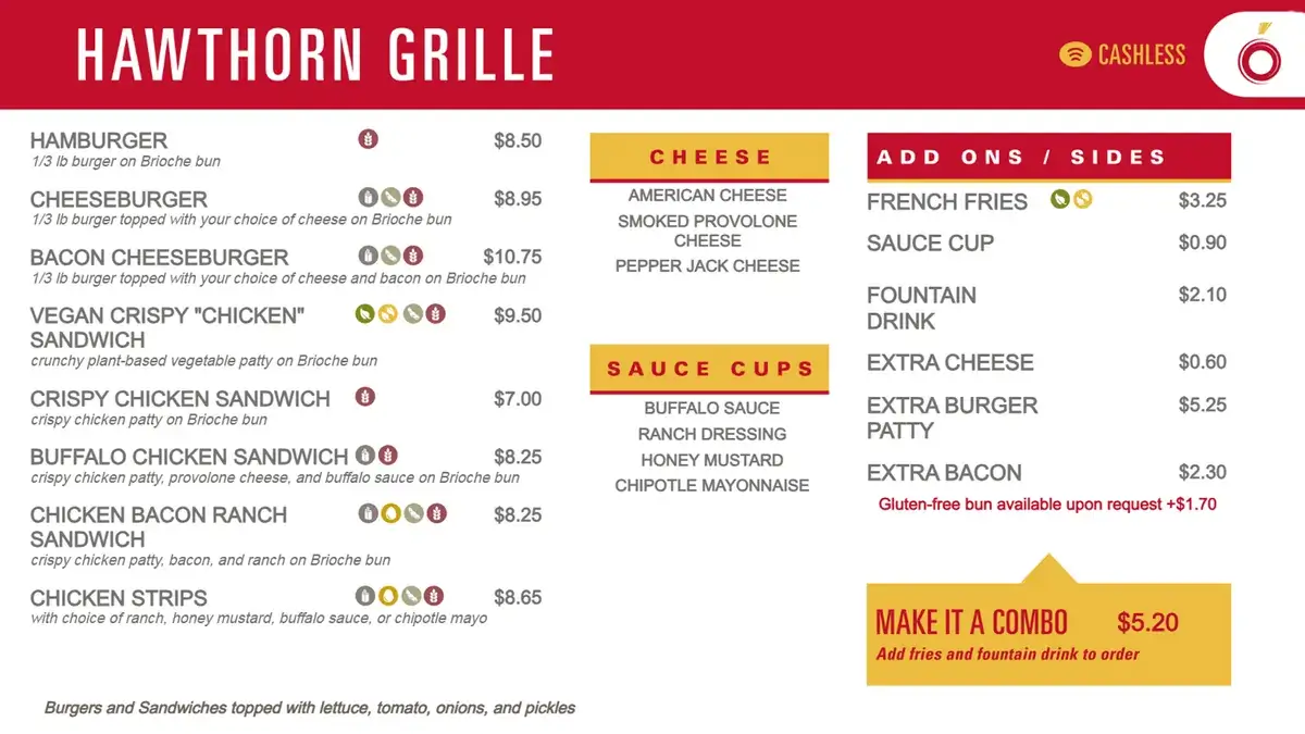 Iowa State University Hawthorn Grille menu board digital signage screen from Reach Media Network