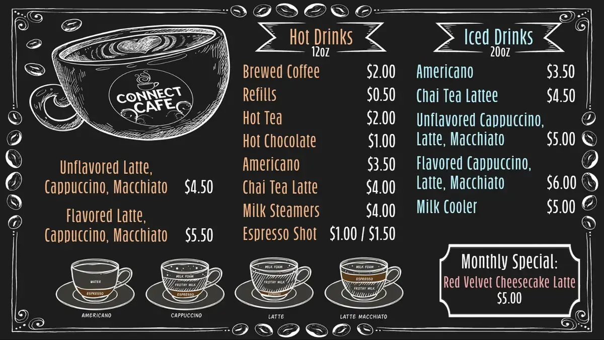 Lord of Hosts coffee menu board digital signage screen from Reach Media Network