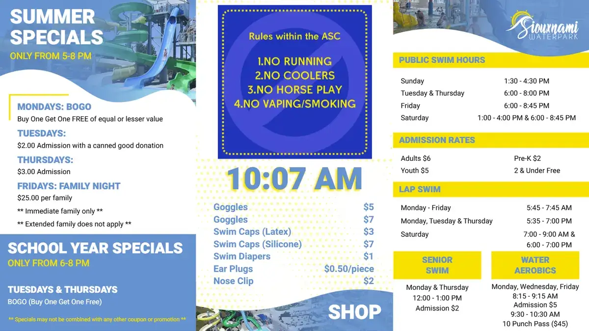 Siouxnami Waterpark menu board digital signage screen from Reach Media Network