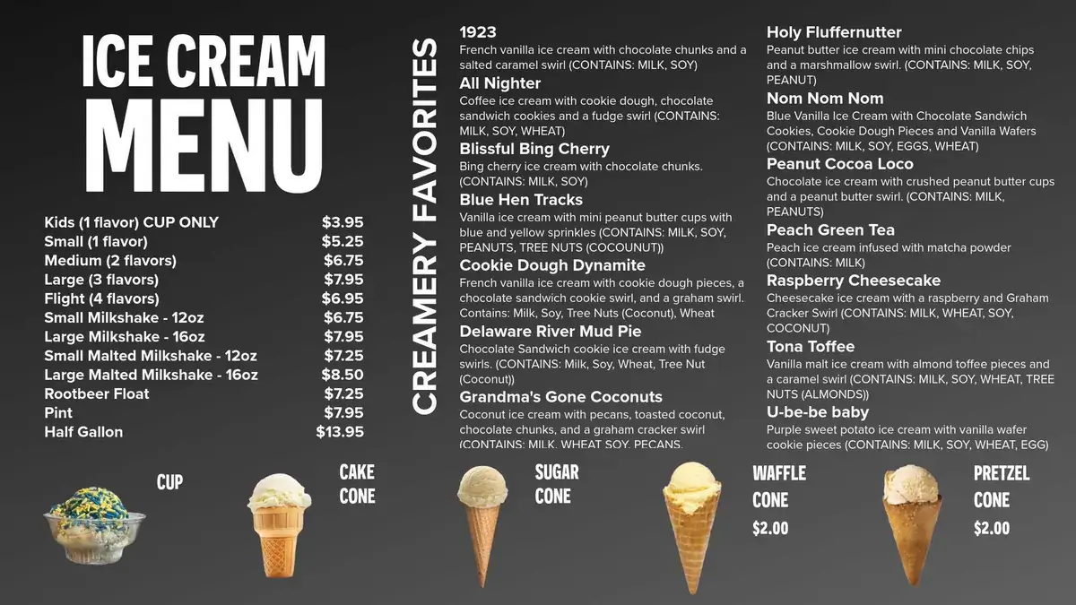 University of Delaware UDairy Creamery and Cafe menu board digital signage screen from Reach Media Network